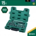 JOGO DE SOQUETES SEXTAVADO DE 10 A 24MM ENCAIXE 1/2 COM 15 PEÇAS ST09525SJ SATA